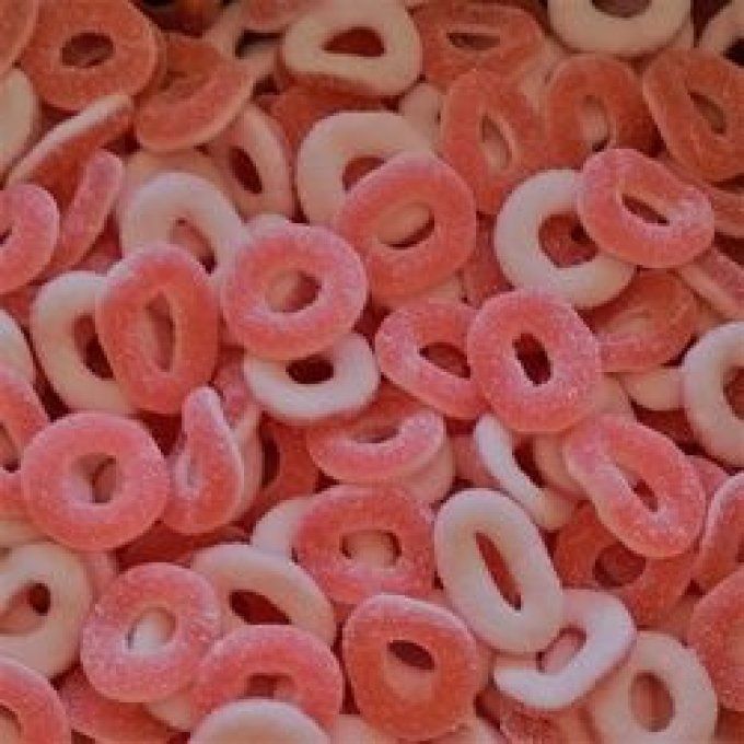 DULCEPLUS Anneaux sucrés goût FRAISE vendu par 100g